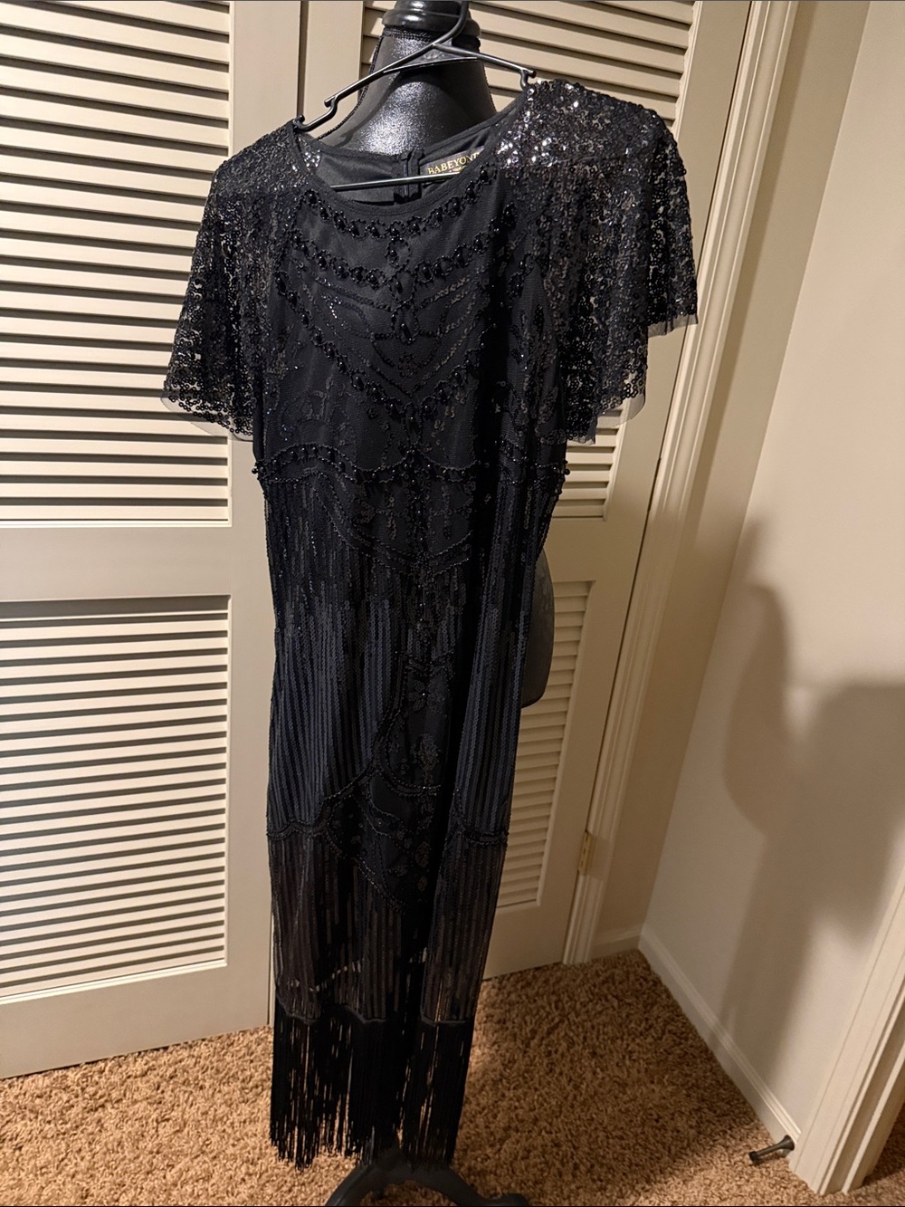 Maeve Black Sequin Fringe Maxi Gown